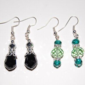 2 Pairs Crystal Glass Earrings,Colorful Glass Earrings
